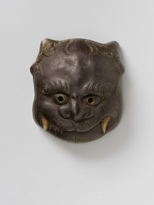 Lot 162 - A JAPANESE MASK NETSUKE OF ONI
