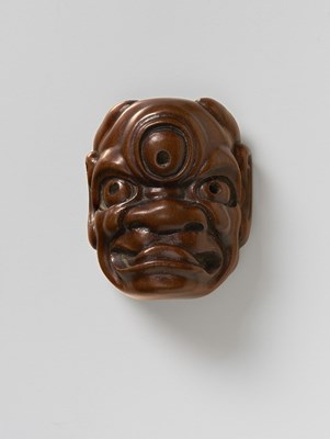 Lot 167 - A JAPANESE MASK NETSUKE OF BAKEMONO