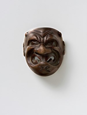 Lot 169 - A JAPANESE MASK NETSUKE OF ONI