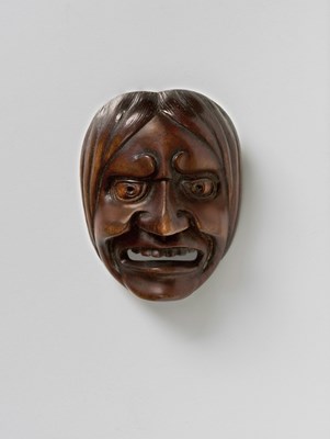 Lot 170 - A JAPANESE MASK NETSUKE OF A FEMALE DEMON