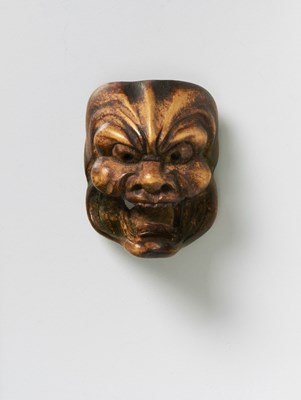 Lot 172 - A JAPANESE MASK NETSUKE OF TENJIN