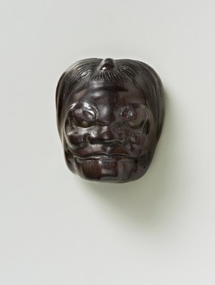 Lot 173 - A JAPANESE MASK NETSUKE OF ONI