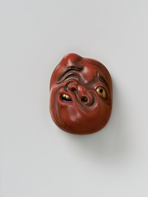 Lot 191 - A JAPANESE MASK NETSUKE OF USOBUKI