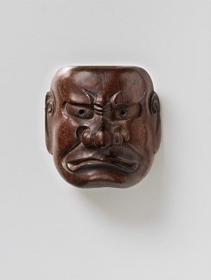 Lot 197 - A JAPANESE MASK NETSUKE OF A GRIMACING MAN