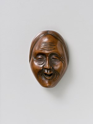 Lot 208 - A JAPANESE MASK NETSUKE OF ONO NO KOMACHI