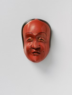 Lot 216 - A JAPANESE MASK NETSUKE OF CHOJO