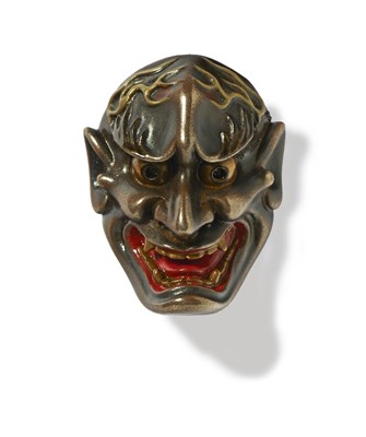 Lot 221 - A JAPANESE MASK NETSUKE OF SHIKAMI