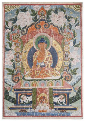 Lot 267 - A THANGKA DEPICTING RATNASAMBHAVA