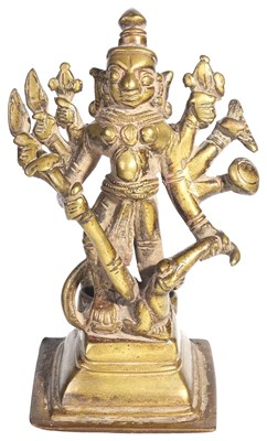 Lot 270 - A BRASS FIGURE OF DURGA MAHISASURAMARDINI