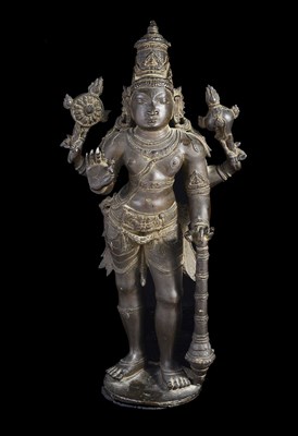 Lot 276 - A LARGE VIJAYANAGARA BRONZE FIGURE OF VISHNU
