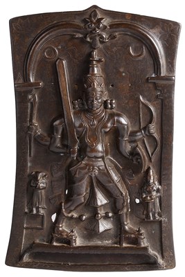 Lot 277 - A BRONZE VIRABHADRA PLAQUE