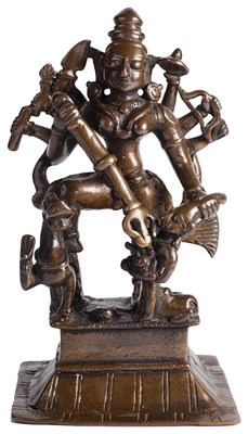 Lot 279 - A BRONZE FIGURE OF DURGA SLAYING THE BUFFALO DEMON