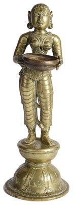 Lot 291 - A BRASS FIGURE OF DIPALAKSHMI