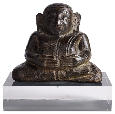 Lot 308 - A SOLID CAST BRONZE FIGURE OF BUDAI