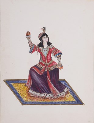 Lot 322 - â€¡ FOUR QAJAR PAINTINGS OF FEMALE DANCERS