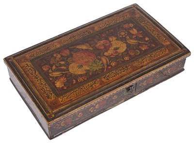 Lot 326 - â€¡ A QAJAR LACQUER BOX OF JEWELLER'S SCALES