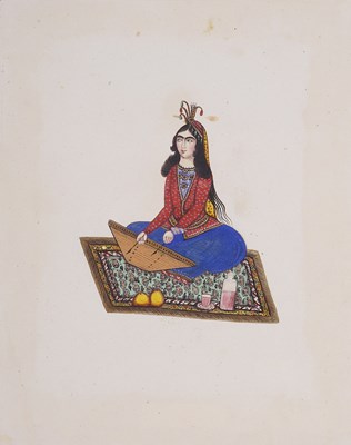 Lot 330 - â€¡ FOUR QAJAR PAINTINGS OF FEMALE MUSICIANS