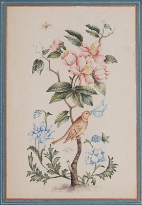 Lot 334 - â€¡ THREE QAJAR PAINTINGS OF FLOWERING TREES
