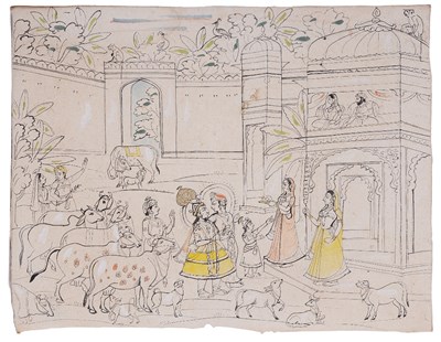 Lot 340 - A SCENE FROM THE LIFE OF KRISHNA