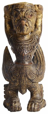 Lot 382 - A GILDED AND LACQUERED WOOD FIGURE OF GARUDA