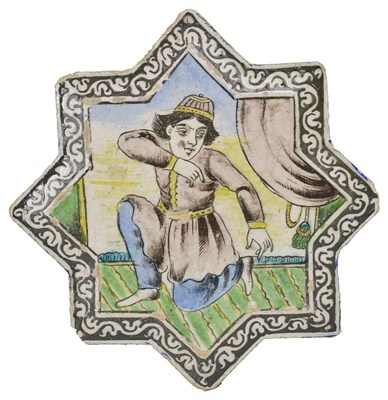 Lot 393 - A QAJAR STAR TILE