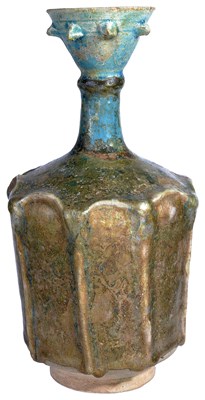 Lot 399 - A KASHAN TURQUOISE GLAZED ROSEWATER SPRINKLER
