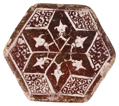 Lot 406 - â€¡ A SMALL KASHAN LUSTRE TILE