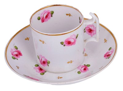 Lot 447 - A DERBY COFFEE CAN AND TWO SAUCERS
