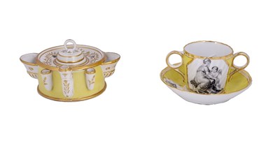 Lot 456 - AN ENGLISH PORCELAIN TWO-HANDLED CUP AND SAUCER
