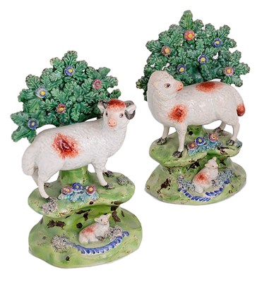 Lot 459 - A PAIR OF WALTON PEARLWARE SHEEP GROUPS