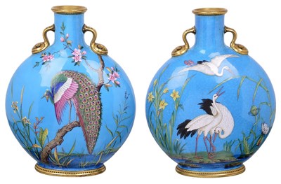 Lot 460 - A PAIR OF MINTON AESTHETIC MOVEMENT BONE-CHINA MOON-FLASKS