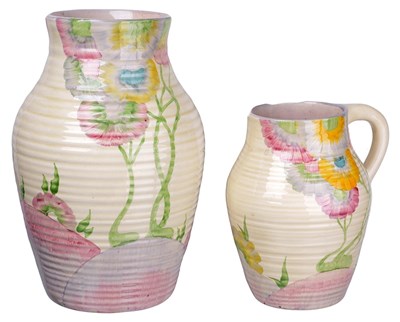 Lot 476 - A CLARICE CLIFF BIZARRE JUG AND A VASE