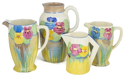 Lot 477 - A COLLECTION OF FOUR CLARICE CLIFF BIZARRE JUGS
