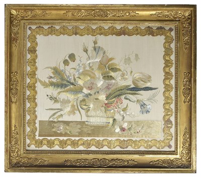 Lot 489 - A FLORAL SILKWORK PICTURE