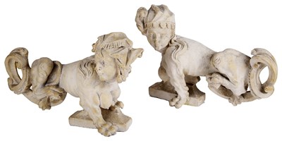 Lot 492 - AN OPPOSING PAIR OF PLASTER FIGURES OF SPHINXES