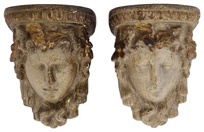 Lot 493 - A PAIR OF PATINATED AND PARCEL-GILT PLASTER WALL SCONCES