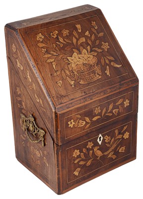 Lot 496 - ~A WALNUT FLORAL MARQUETRY KNIFE BOX