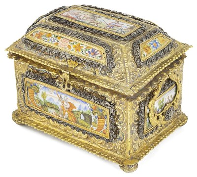 Lot 506 - AN ENAMEL-SET SILVER-GILT CASKET