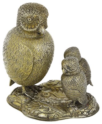 Lot 517 - A GERMAN SILVER-GILT OWL AND OWLET GROUP