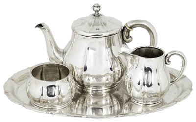 Lot 524 - ~A CZECHOSLOVAKIAN THREE-PIECE SILVER TEA SET ON TRAY