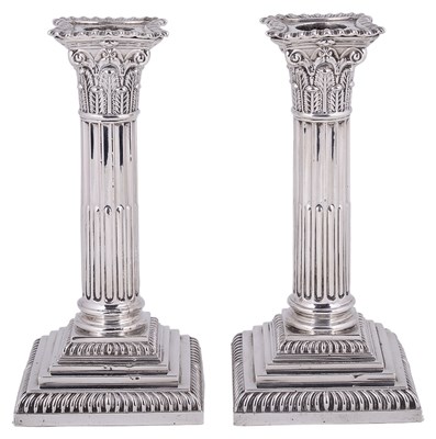 Lot 599 - A PAIR OF VICTORIAN SILVER DESK CANDLESTICKS