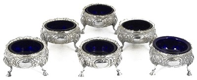 Lot 600 - A SET OF SIX VICTORIAN SILVER SALT CELLARS