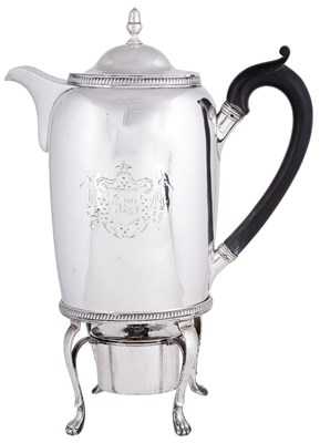 Lot 620 - A GEORGE III SILVER COFFEE BIGGIN ON STAND WITH BURNER