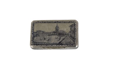 Lot 651 - A RUSSIAN SILVER AND NIELLO SNUFF BOX