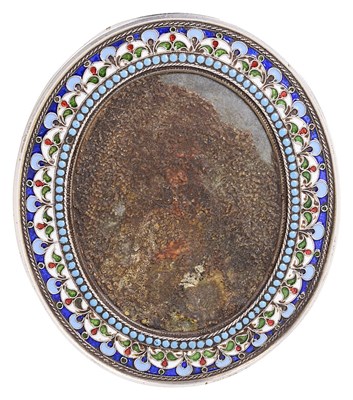 Lot 656 - A RUSSIAN SILVER AND CLOISONNE ENAMEL FRAME