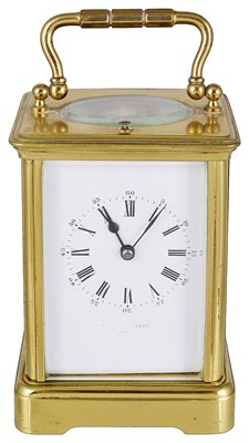 Lot 667 - A FRENCH GILT-BRASS REPEATING CARRIAGE CLOCK