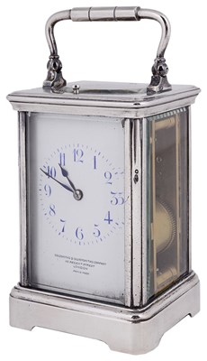Lot 671 - A FRENCH SILVER REPEATING CARRIAGE CLOCK, PARIS, CIRCA 1905