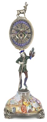 Lot 672 - AN AUSTRO-HUNGARIAN SILVER AND ENAMEL DESK TIMEPIECE