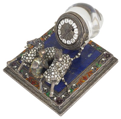 Lot 673 - AN AUSTRO-HUNGARIAN ENAMELLED SILVER DESK TIMEPIECE