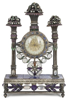 Lot 674 - A GEM-SET SILVER TIMEPIECE